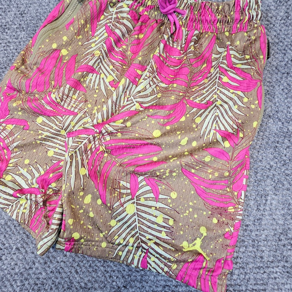 Jordan Mens Tropical Palm Print Basketball Shorts Pink‎ Tan Splatter Small